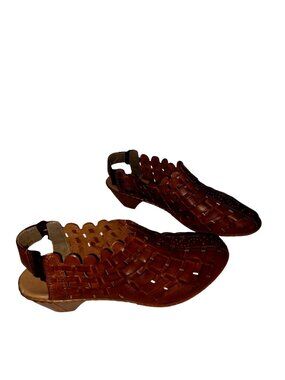 Rieker Whiskey Brown Leather Slingback Woven Mules Low Heel Women Size 9 40 EU